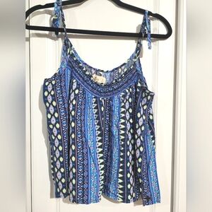 Hollister Blue Patterned Women's Tank Top, Size Small S With Tie Straps